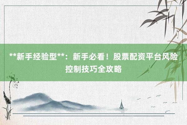 **新手经验型**：新手必看！股票配资平台风险控制技巧全攻略