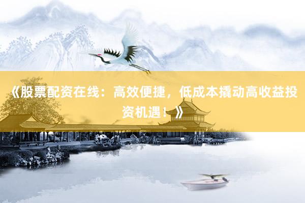 《股票配资在线：高效便捷，低成本撬动高收益投资机遇！》