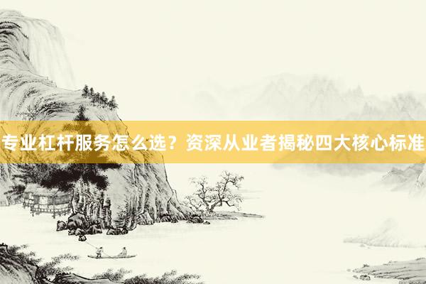 专业杠杆服务怎么选？资深从业者揭秘四大核心标准