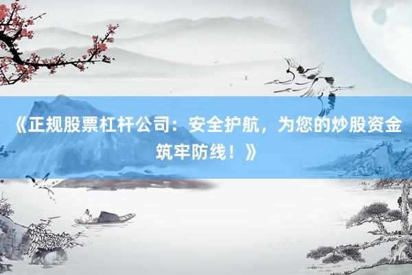 《正规股票杠杆公司：安全护航，为您的炒股资金筑牢防线！》