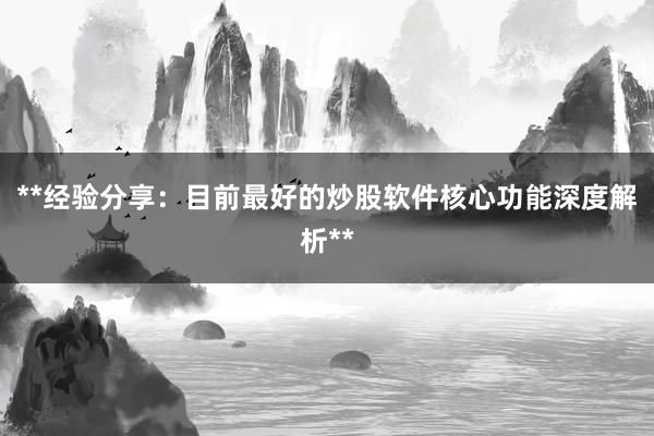 **经验分享:目前最好的炒股软件核心功能深度解析**