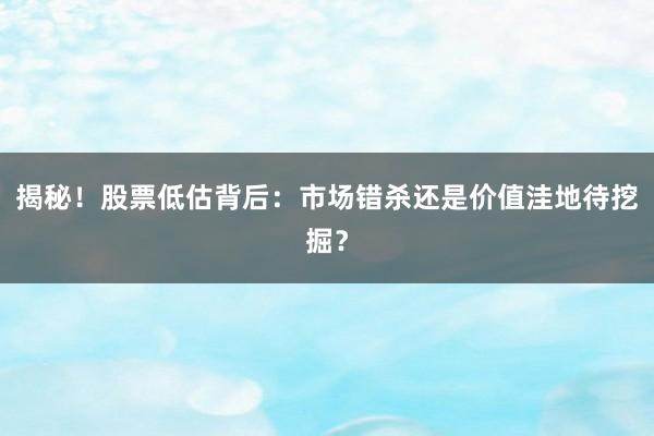 揭秘！股票低估背后：市场错杀还是价值洼地待挖掘？