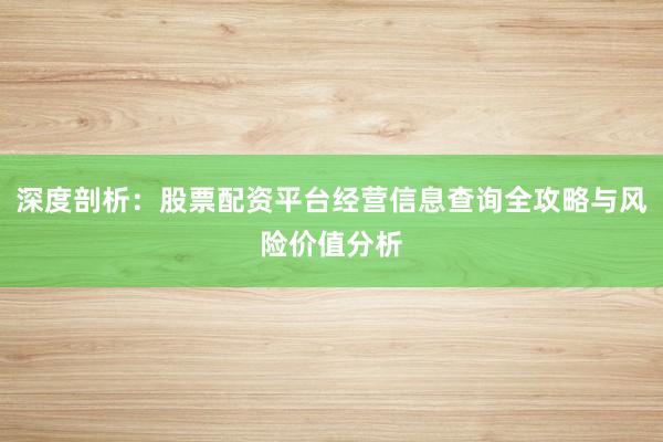 深度剖析：股票配资平台经营信息查询全攻略与风险价值分析