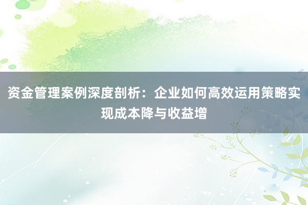 资金管理案例深度剖析：企业如何高效运用策略实现成本降与收益增