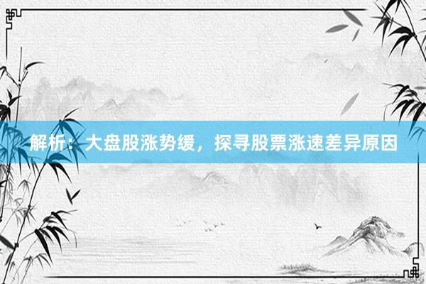 解析：大盘股涨势缓，探寻股票涨速差异原因