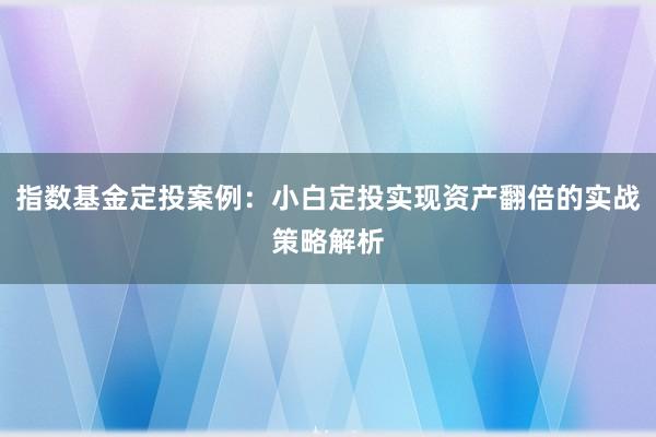 指数基金定投案例：小白定投实现资产翻倍的实战策略解析